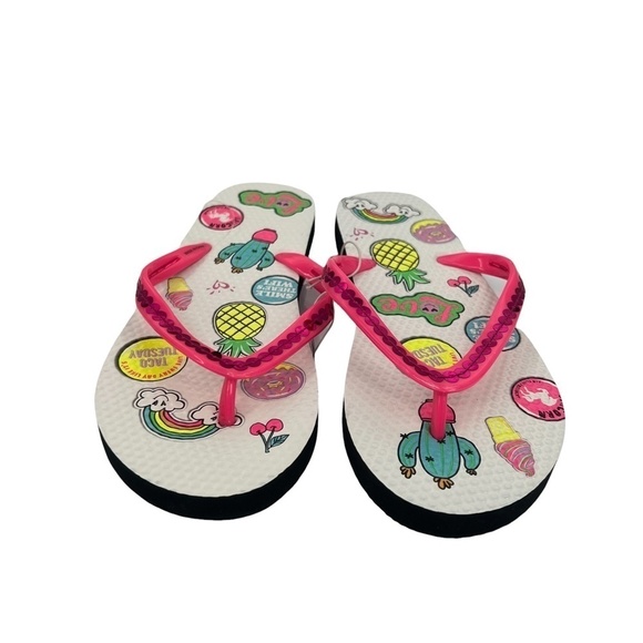 NWT Justice Pink Sequin T-Strap Flip Flops Size Medium (4/5) Girl’s - Picture 3 of 8